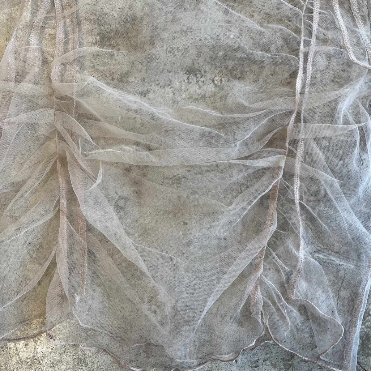 画像8: BEIGE COLOR FRONT SHARRING DESIGN TULLE S/S TOPS / Ladies M (8)