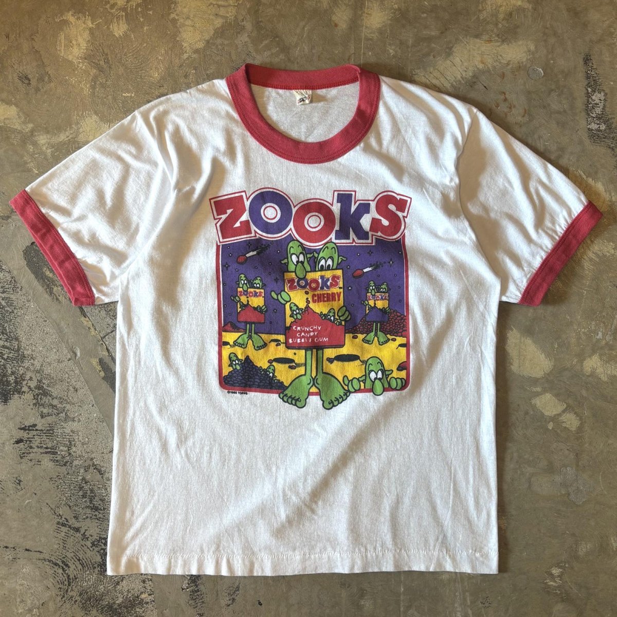 画像1: 80's "ZOOKS"FRONT PRINTED RINGER S/S TEE / Mens L / MADE IN USA (1)