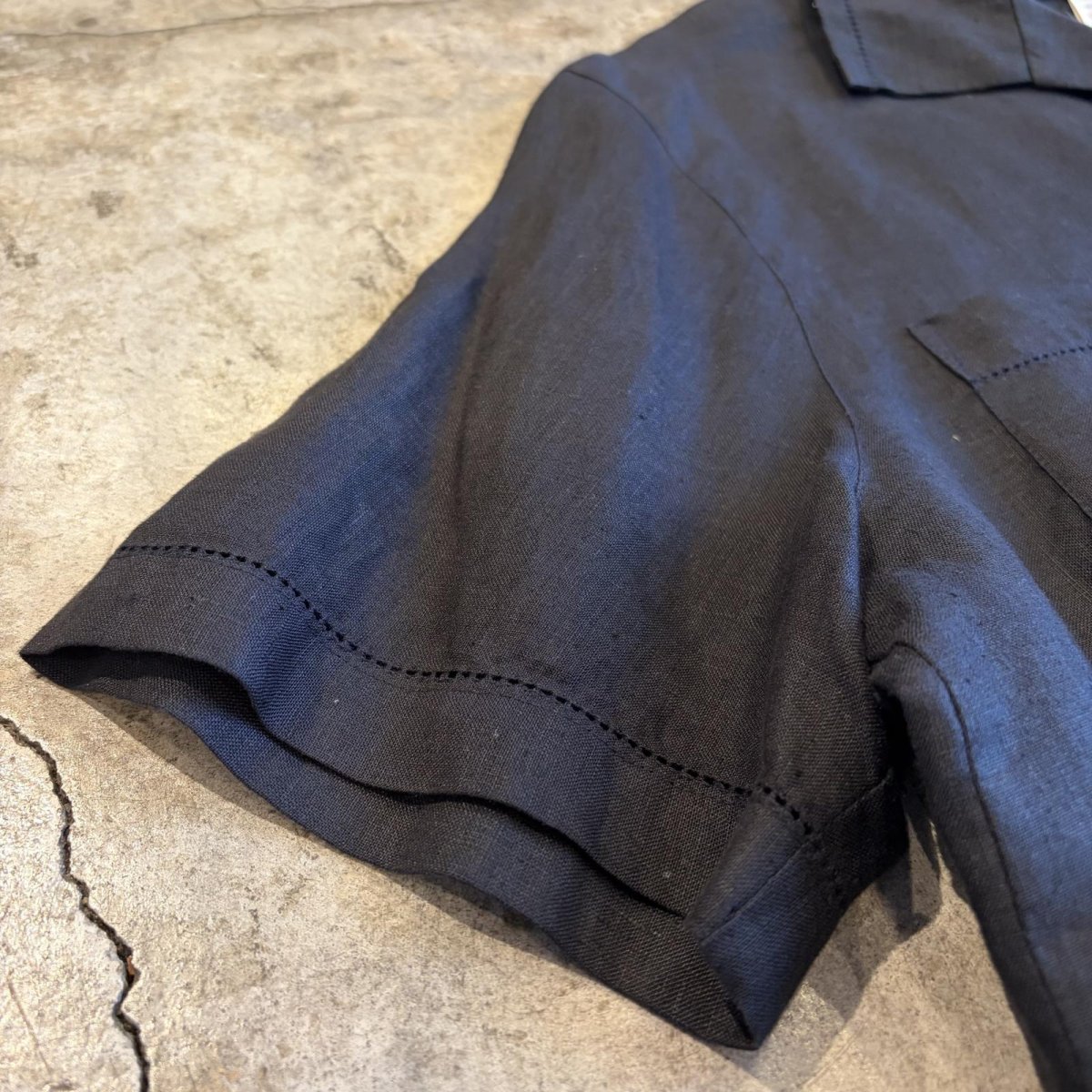 画像4: BLACK COLOR DESIGN LINEN S/S SHIRT / Ladies L (4)