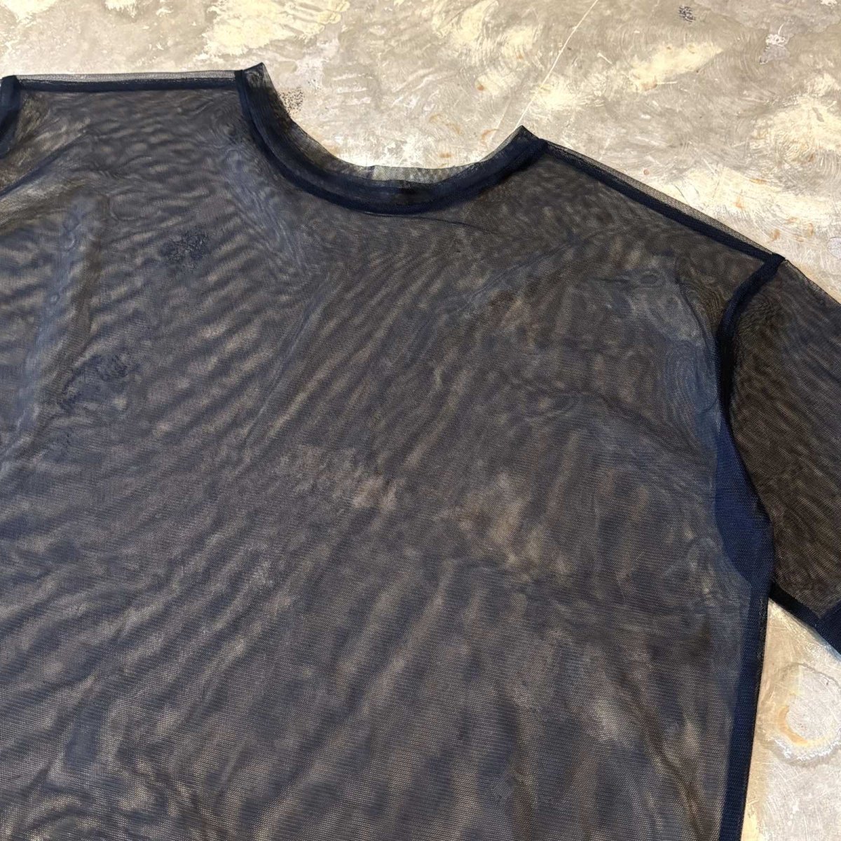 画像4: BLACK COLOR BOX SILHOUETTE SHEER S/S TOPS / Mens M~L (4)