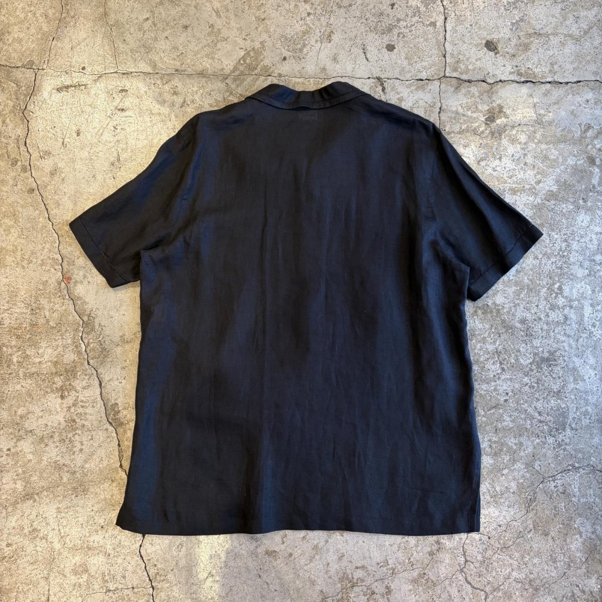 画像2: BLACK COLOR DESIGN LINEN S/S SHIRT / Ladies L (2)