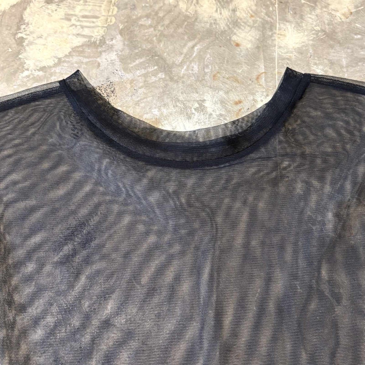 画像10: BLACK COLOR BOX SILHOUETTE SHEER S/S TOPS / Mens M~L (10)