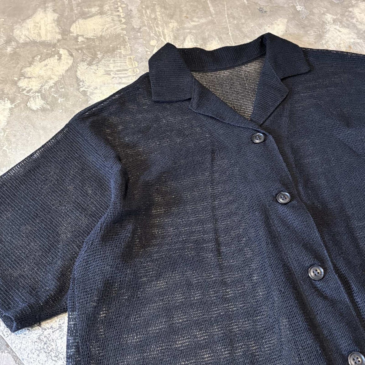 画像3: BLACK MESH OPEN COLLAR S/S SHIRT / Mens L (3)