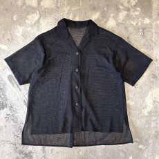 画像1: BLACK MESH OPEN COLLAR S/S SHIRT / Mens L (1)