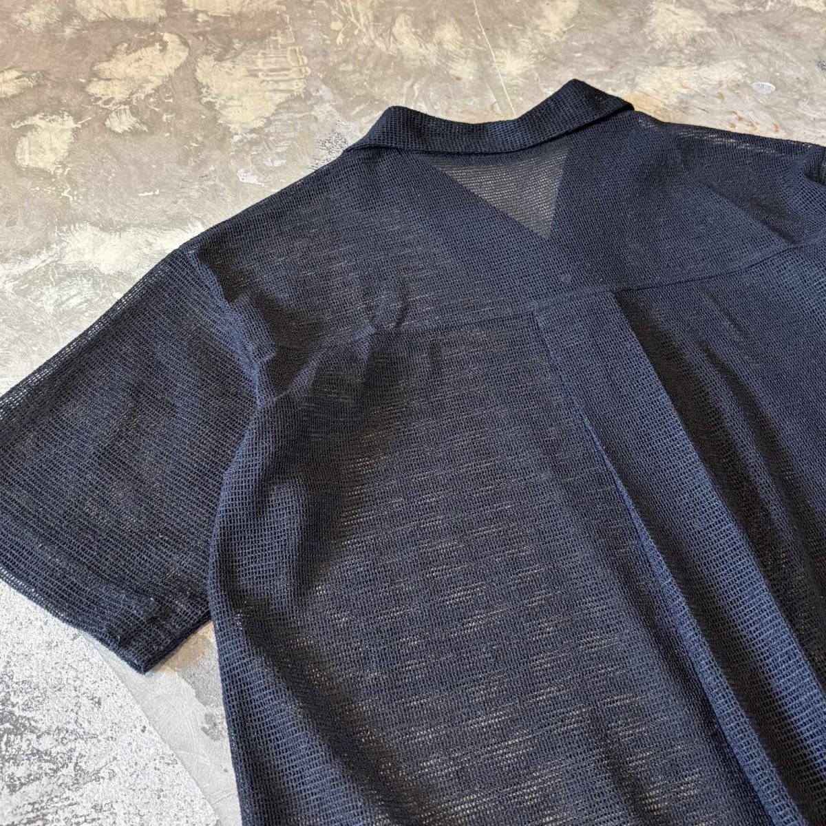 画像9: BLACK MESH OPEN COLLAR S/S SHIRT / Mens L (9)