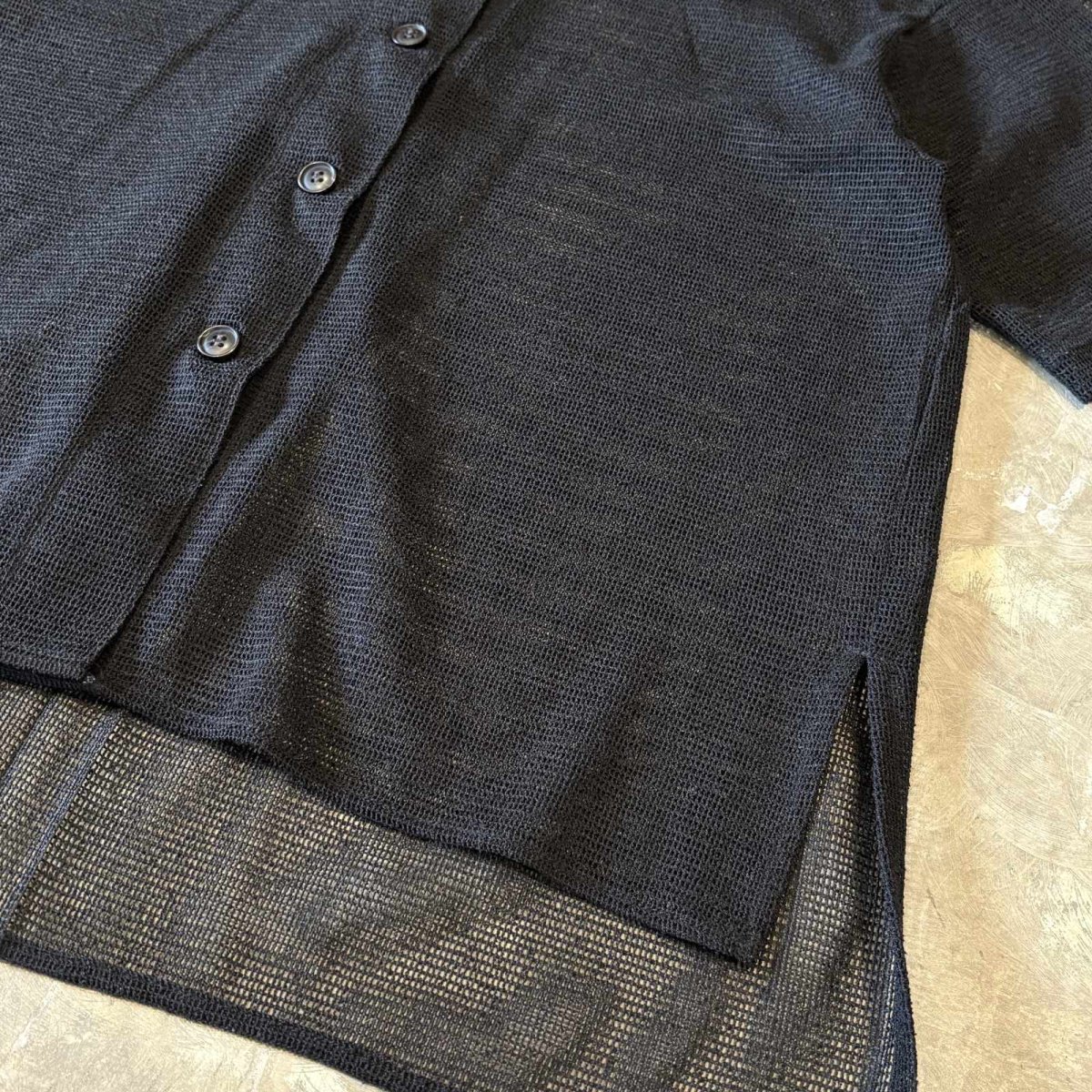 画像6: BLACK MESH OPEN COLLAR S/S SHIRT / Mens L (6)