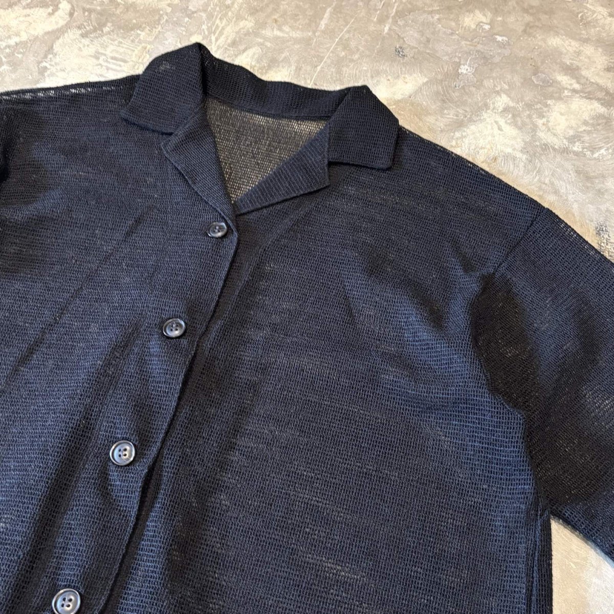 画像4: BLACK MESH OPEN COLLAR S/S SHIRT / Mens L (4)