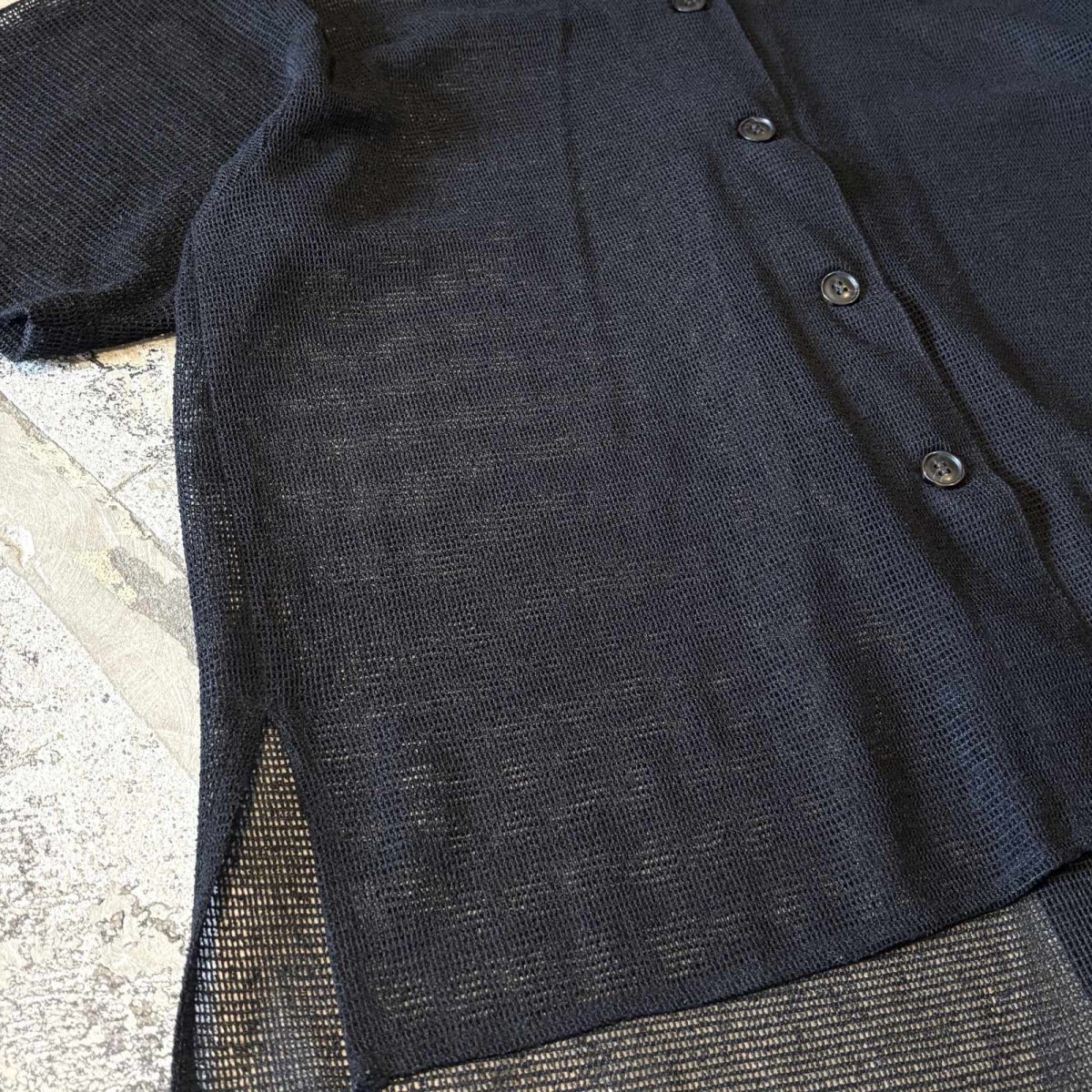 画像5: BLACK MESH OPEN COLLAR S/S SHIRT / Mens L (5)