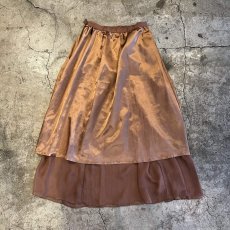 画像3: BROWN COLOR FLARE DESIGN SHEER LONG SKIRT / W25~W29 (3)