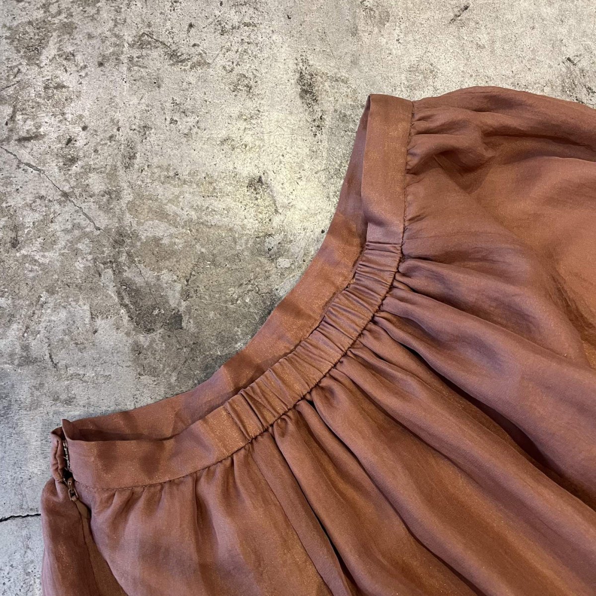 画像9: BROWN COLOR FLARE DESIGN SHEER LONG SKIRT / W25~W29 (9)