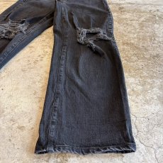 画像5: BLACK COLOR HEAVILY RIPPED DESIGN DENIM PANTS / W30 (5)