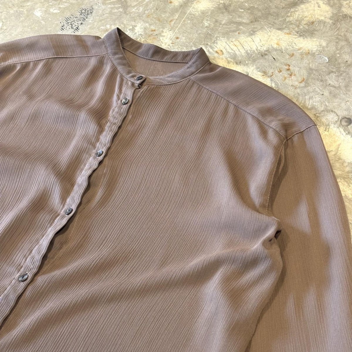 画像4: BROWN BAND COLLAR SHEER L/S SHIRT / Mens L (4)