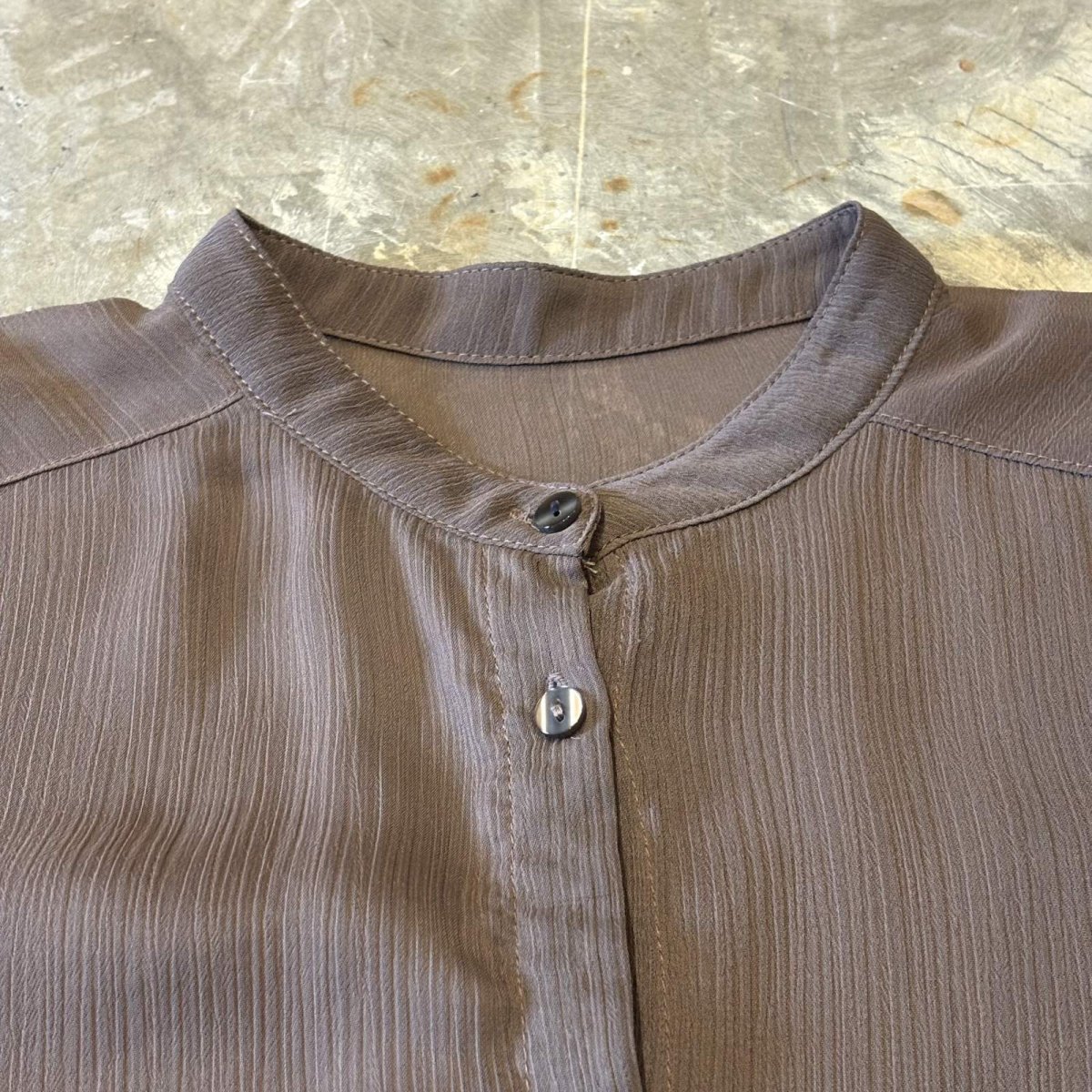 画像10: BROWN BAND COLLAR SHEER L/S SHIRT / Mens L (10)