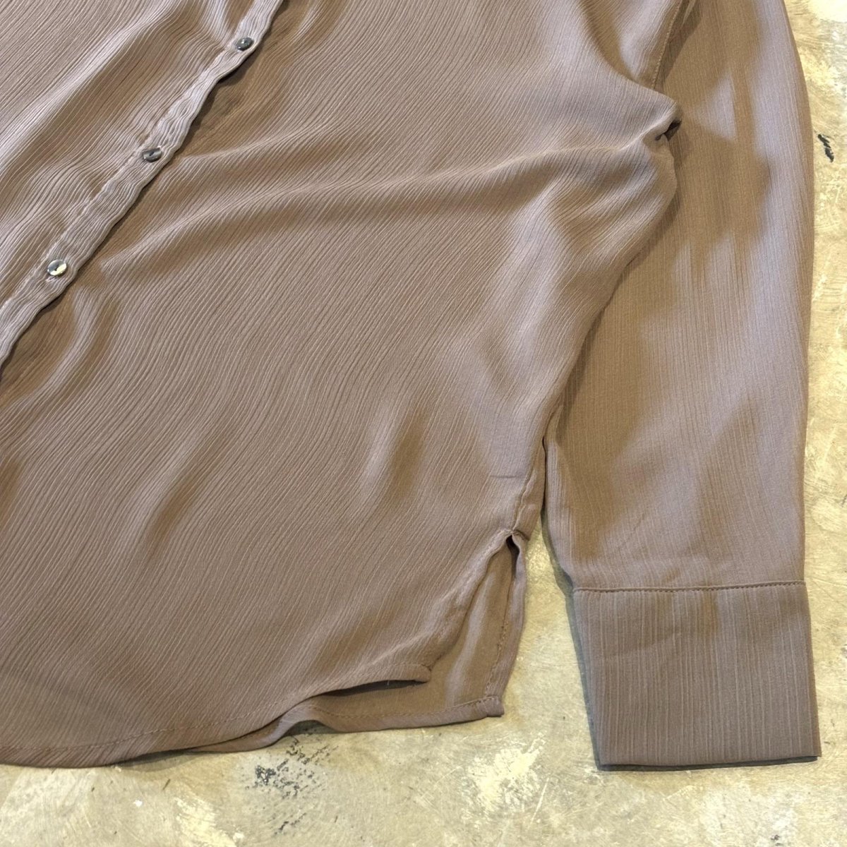 画像6: BROWN BAND COLLAR SHEER L/S SHIRT / Mens L (6)