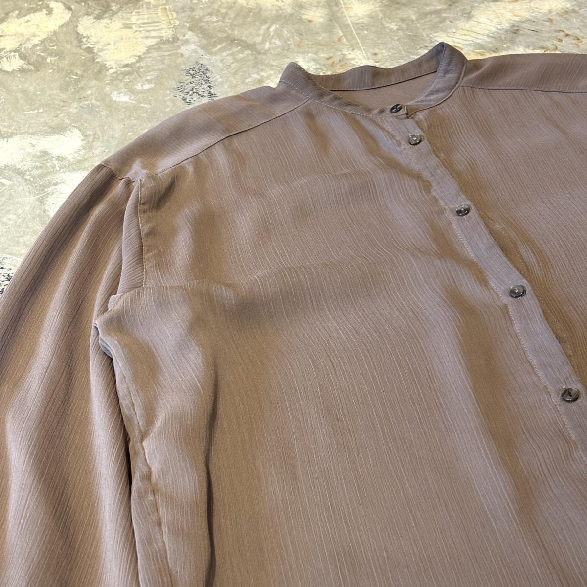 画像3: BROWN BAND COLLAR SHEER L/S SHIRT / Mens L (3)
