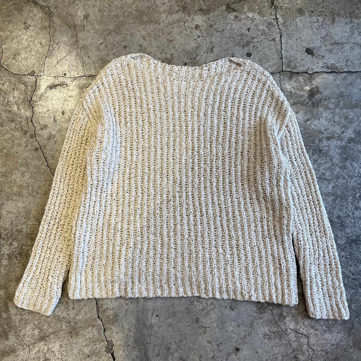 画像1: IVORY COLOR OVER DESIGN CABLE L/S KNIT TOPS / Ladies L  (1)