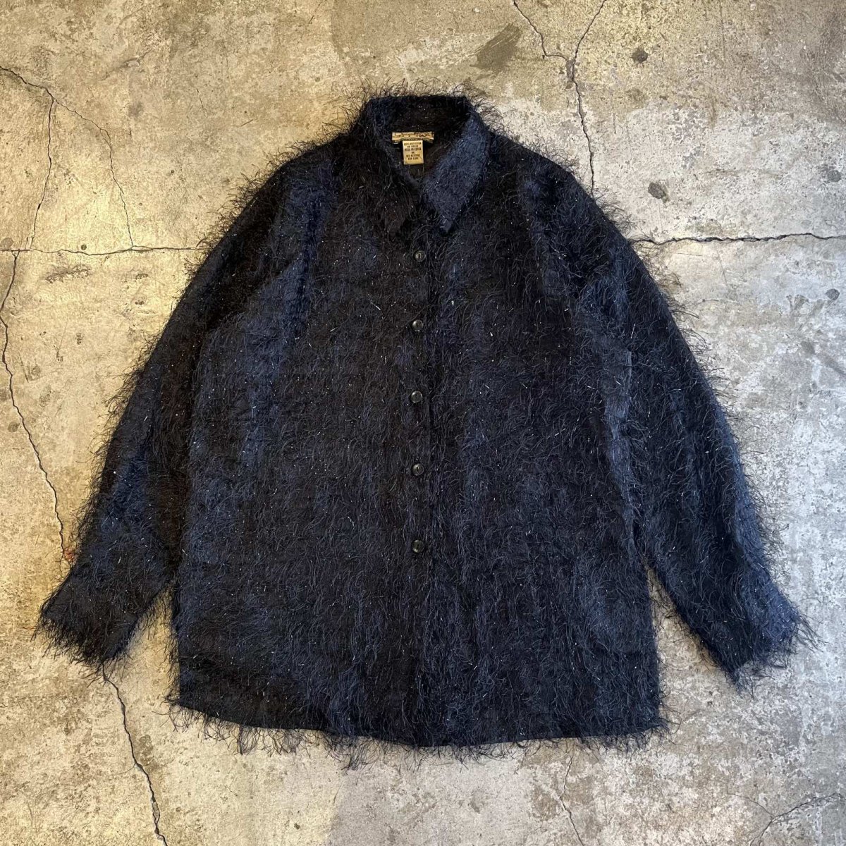 画像1: ALL OVER FINE FRINGE DESIGN SHEER L/S SHIRT / Ladies L(M) (1)