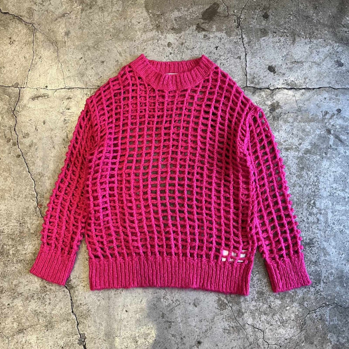 画像1: MESH DESIGN PINK COLOR OVER LOWGAUGE KNIT TOPS / Ladies L(S) (1)