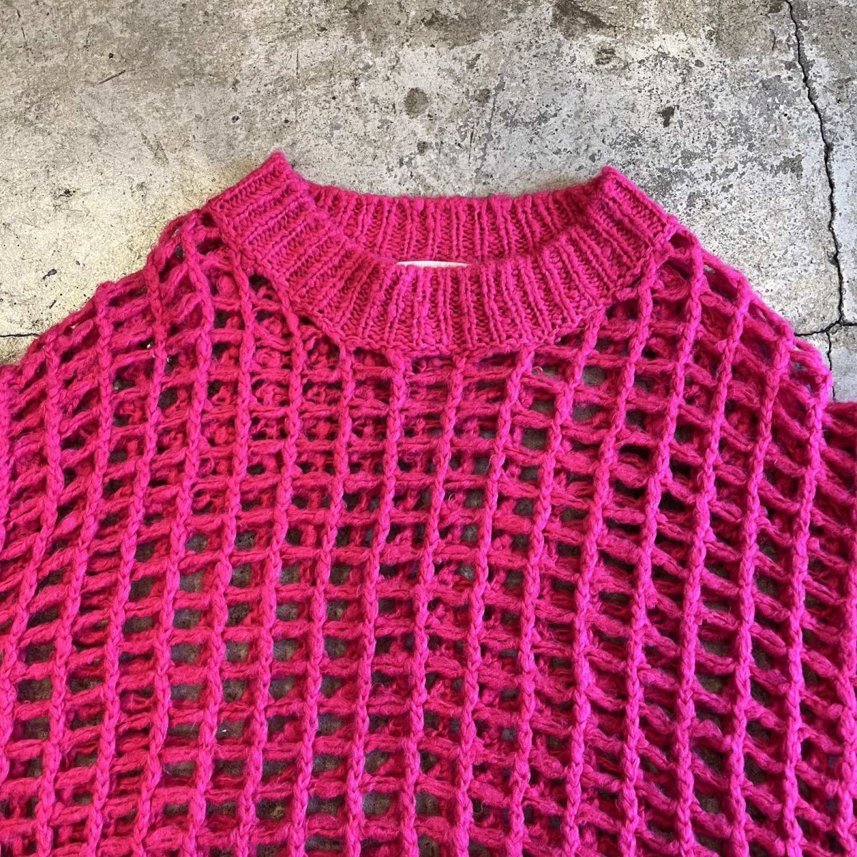 画像8: MESH DESIGN PINK COLOR OVER LOWGAUGE KNIT TOPS / Ladies L(S) (8)