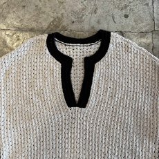 画像8: KEY HOLE NECK POINT LINE DESIGN CROCHET PATTERN KNIT SWEATER / Ladies L  (8)