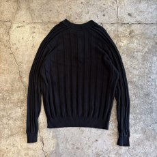 画像2: BLACK COLOR WIDE RIBBED KNIT POLO SWEATER / Ladies L  (2)