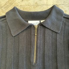 画像6: BLACK COLOR WIDE RIBBED KNIT POLO SWEATER / Ladies L  (6)