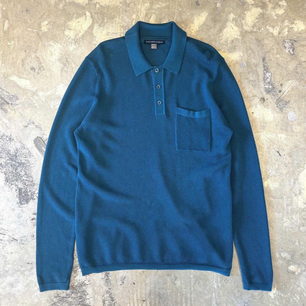画像1: TURQUOISE MONOTONE COLOR POLO L/S SHIRT / Mens M(L) (1)