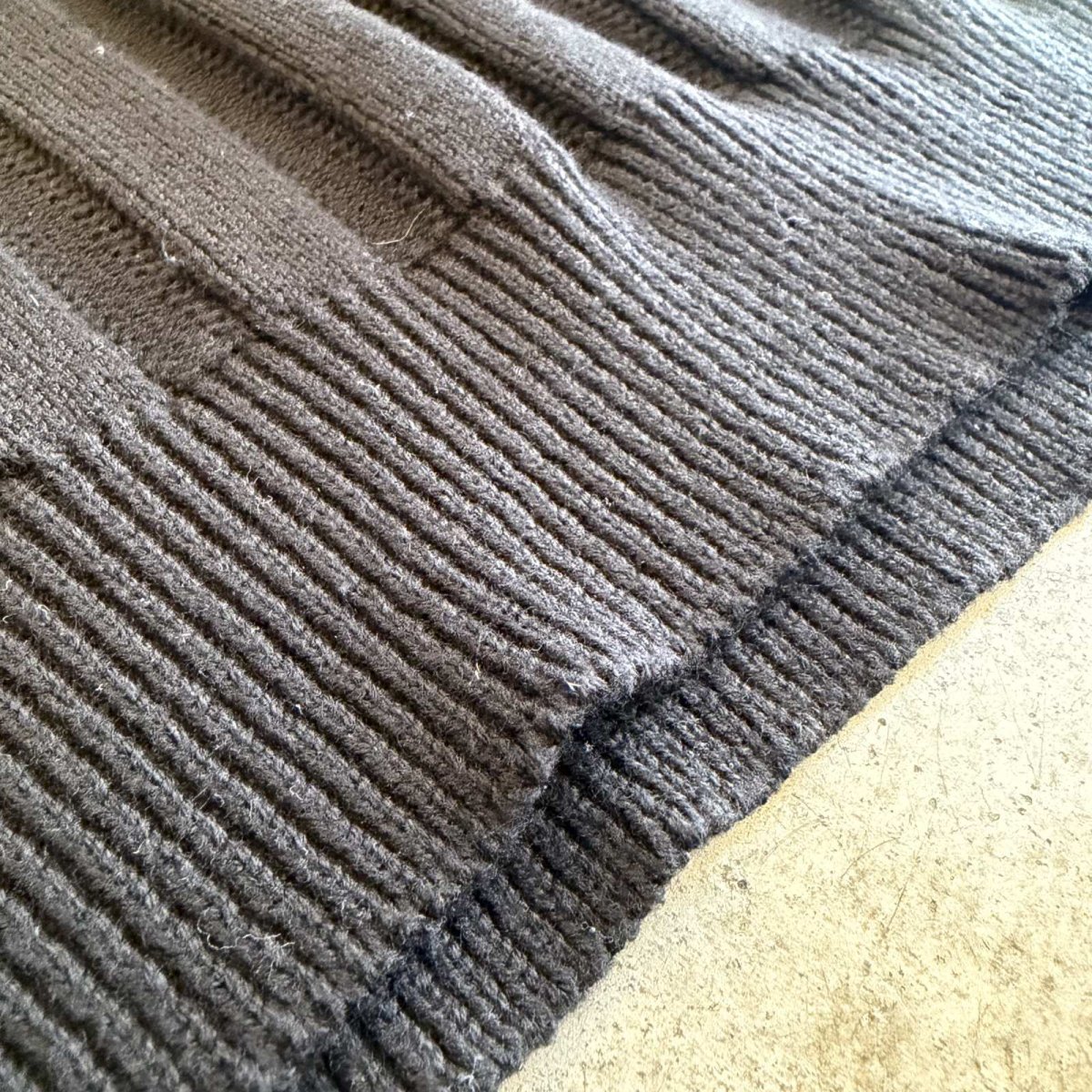 画像9: BLACK COLOR WIDE RIBBED KNIT POLO SWEATER / Ladies L  (9)