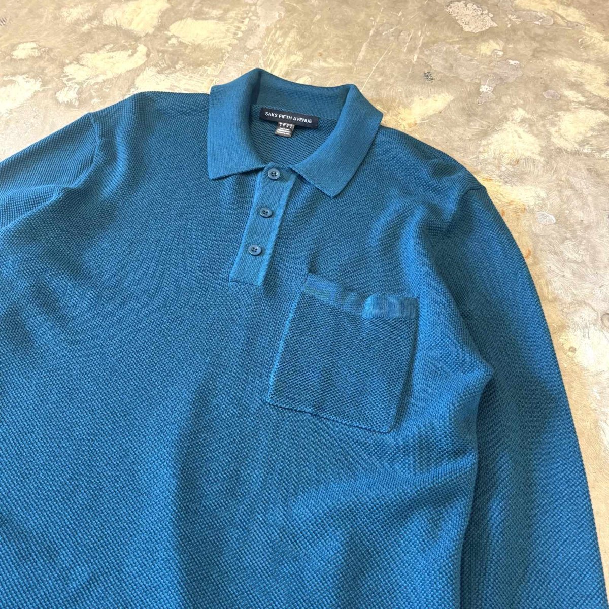 画像4: TURQUOISE MONOTONE COLOR POLO L/S SHIRT / Mens M(L) (4)