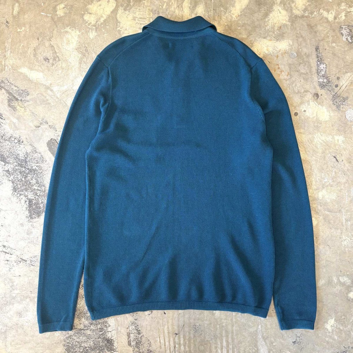 画像2: TURQUOISE MONOTONE COLOR POLO L/S SHIRT / Mens M(L) (2)