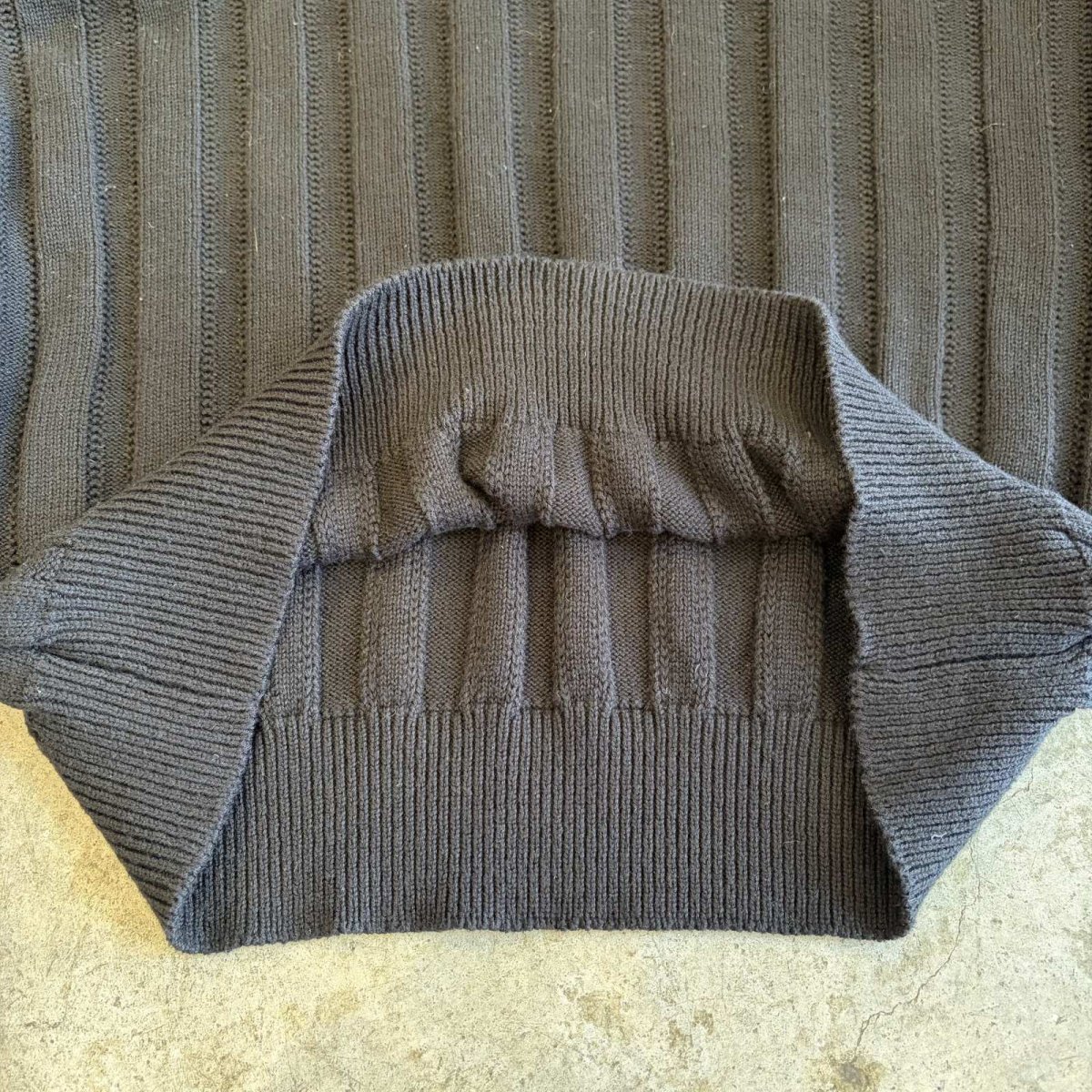 画像5: BLACK COLOR WIDE RIBBED KNIT POLO SWEATER / Ladies L  (5)