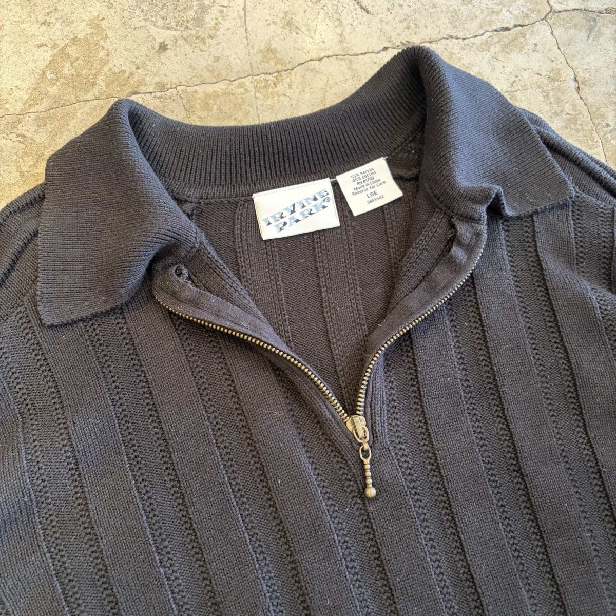 画像7: BLACK COLOR WIDE RIBBED KNIT POLO SWEATER / Ladies L  (7)