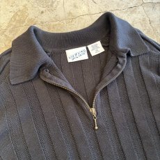 画像7: BLACK COLOR WIDE RIBBED KNIT POLO SWEATER / Ladies L  (7)