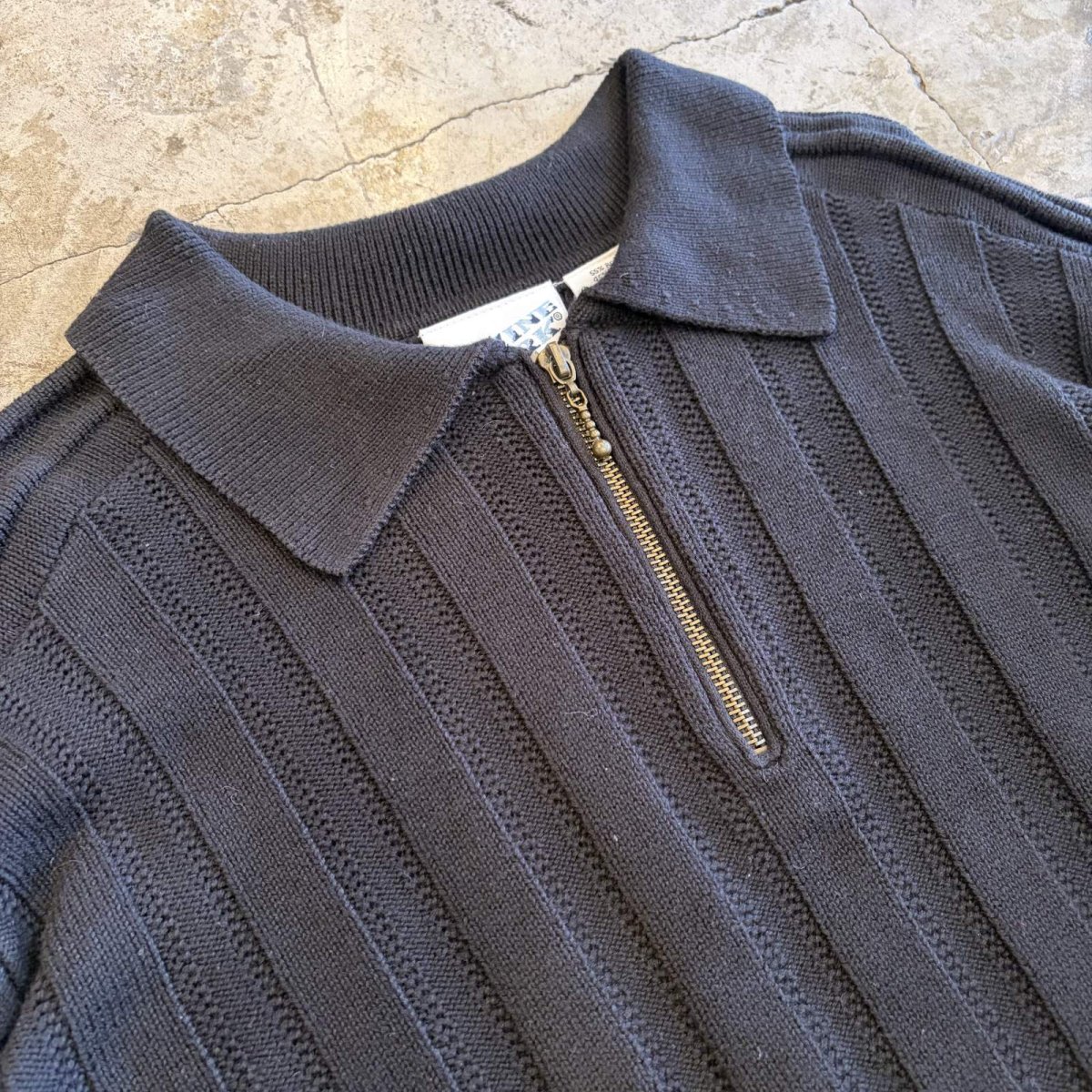 画像3: BLACK COLOR WIDE RIBBED KNIT POLO SWEATER / Ladies L  (3)