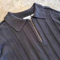 画像3: BLACK COLOR WIDE RIBBED KNIT POLO SWEATER / Ladies L  (3)