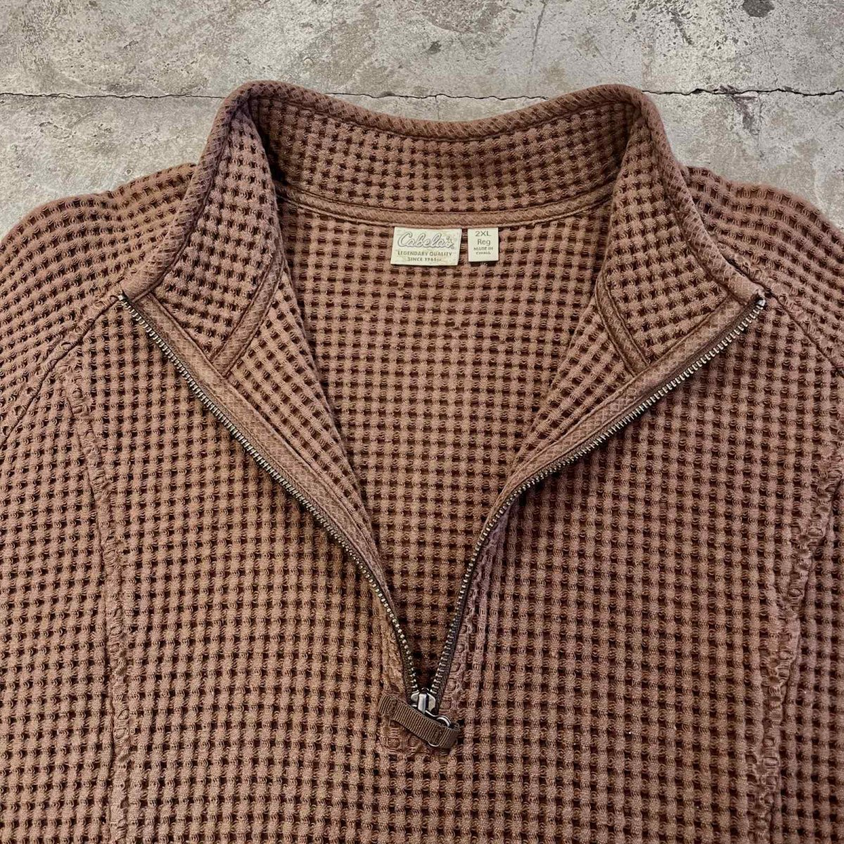 画像9: BROWN COLOR HALF ZIP DESIGN WAFFLE STAND COLLAR L/S TOPS / Ladies XL(2XL) (9)