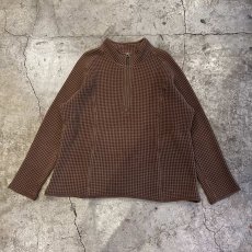 画像1: BROWN COLOR HALF ZIP DESIGN WAFFLE STAND COLLAR L/S TOPS / Ladies XL(2XL) (1)