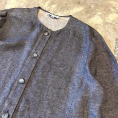画像4: CHARCOAL NO COLLAR LINEN JACKET / Mens L (4)