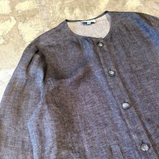 画像3: CHARCOAL NO COLLAR LINEN JACKET / Mens L (3)