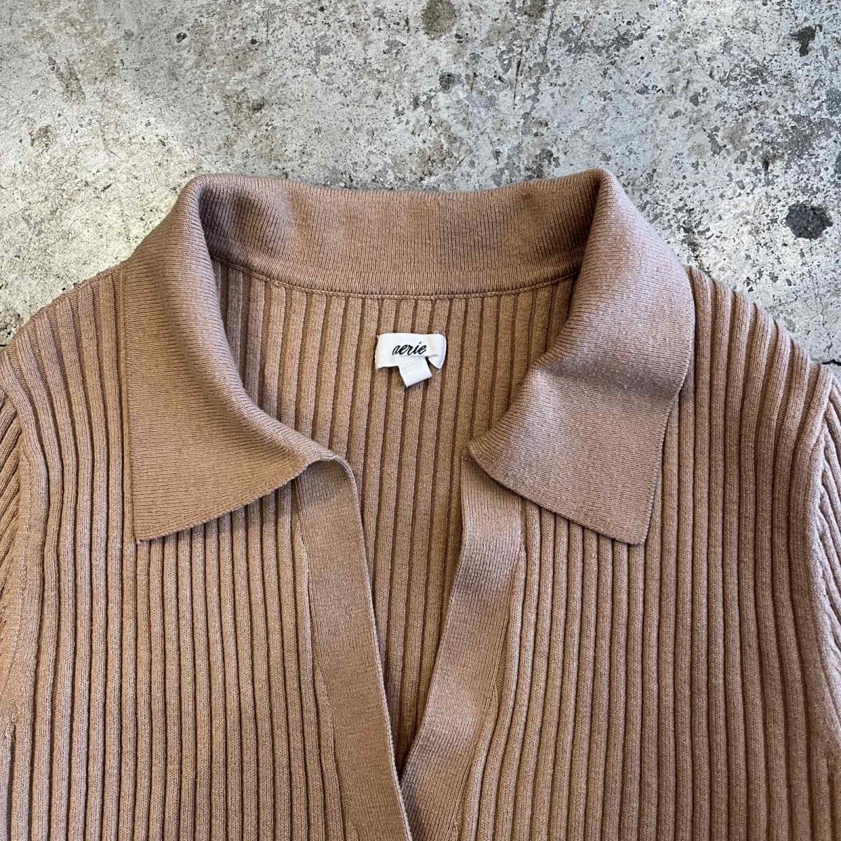 画像7: CAMEL COLOR RIB SHORT DESIGN KNIT CARDIGAN / Ladies XS~S(S) (7)