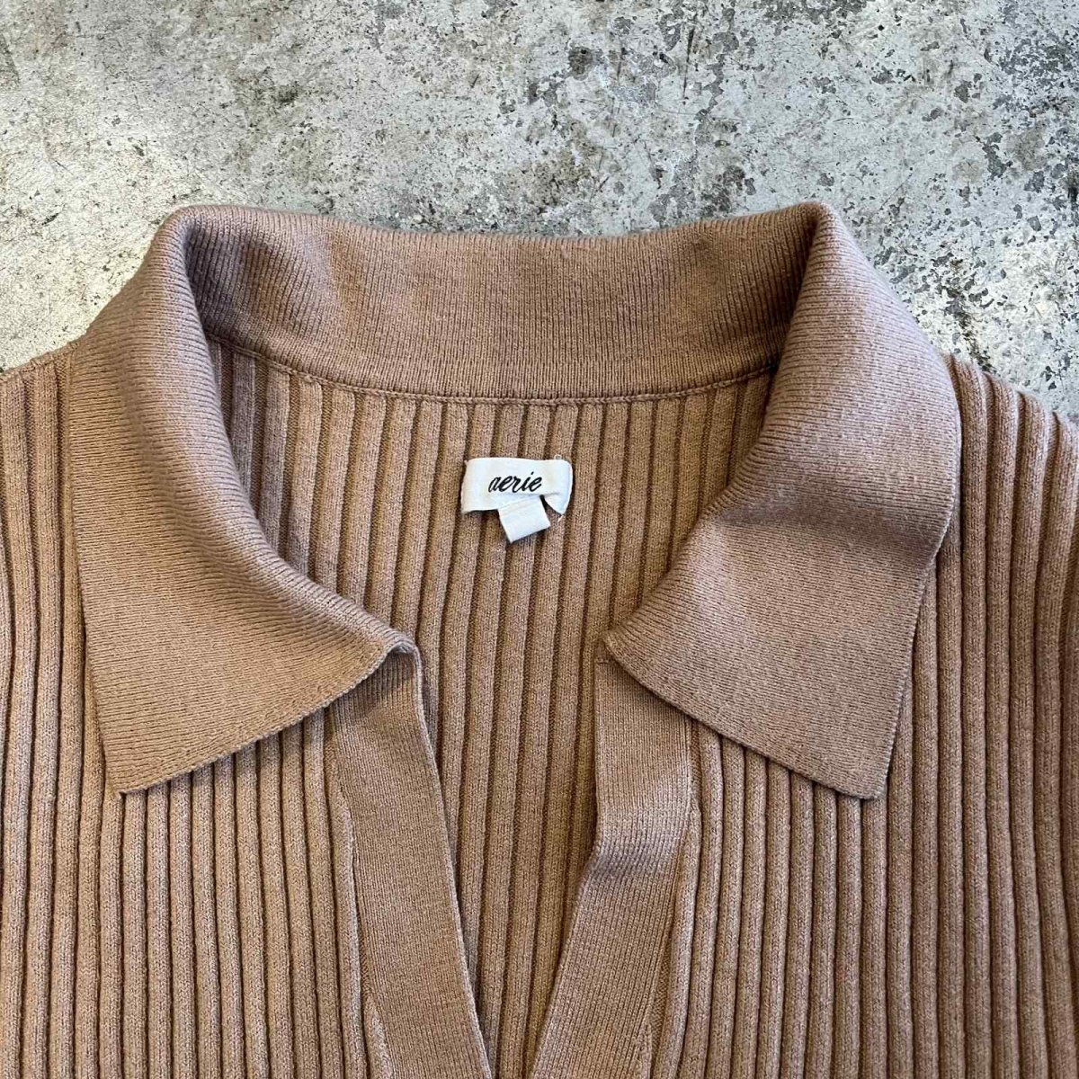 画像8: CAMEL COLOR RIB SHORT DESIGN KNIT CARDIGAN / Ladies XS~S(S) (8)