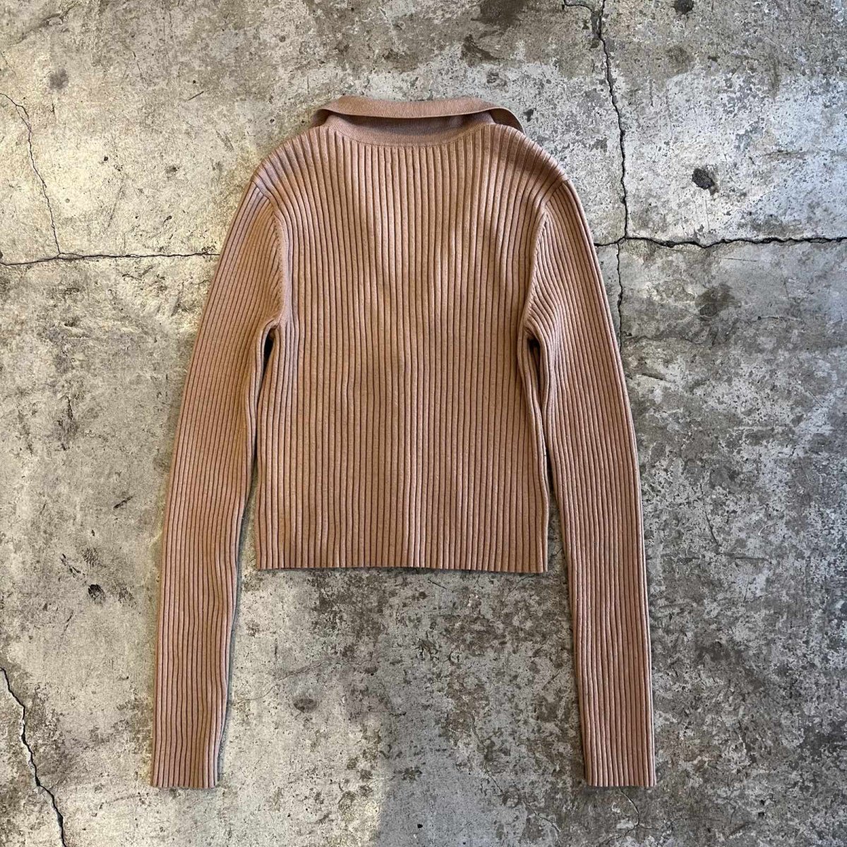 画像2: CAMEL COLOR RIB SHORT DESIGN KNIT CARDIGAN / Ladies XS~S(S) (2)