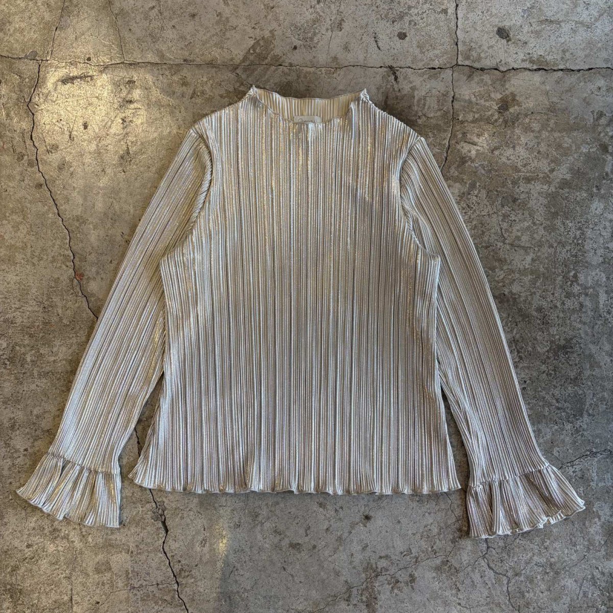 画像1: METALLIC SILVER COLOR DESIGN PLEATS L/S TOPS / Ladies XL(L) (1)