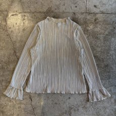 画像1: METALLIC SILVER COLOR DESIGN PLEATS L/S TOPS / Ladies XL(L) (1)