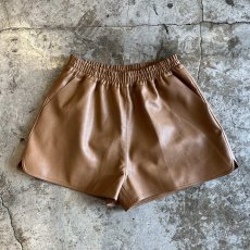 画像1: CAMEL COLOR FAUX LEATHER DESIGN SHORT PANTS / W25~W34(M) (1)