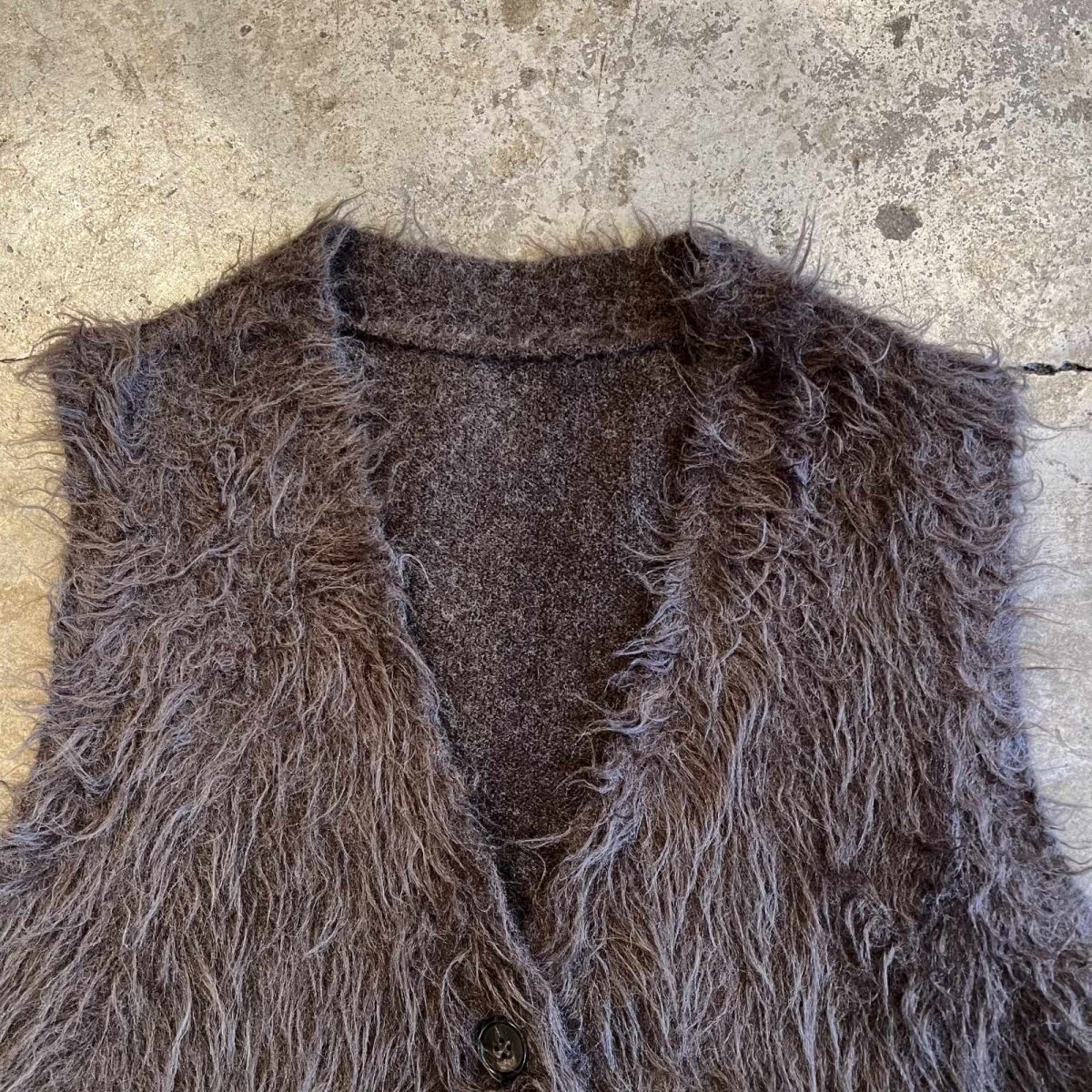 画像6: 3 BUTTON LONG SHAGGY DESIGN KNIT VEST / Ladies L (6)