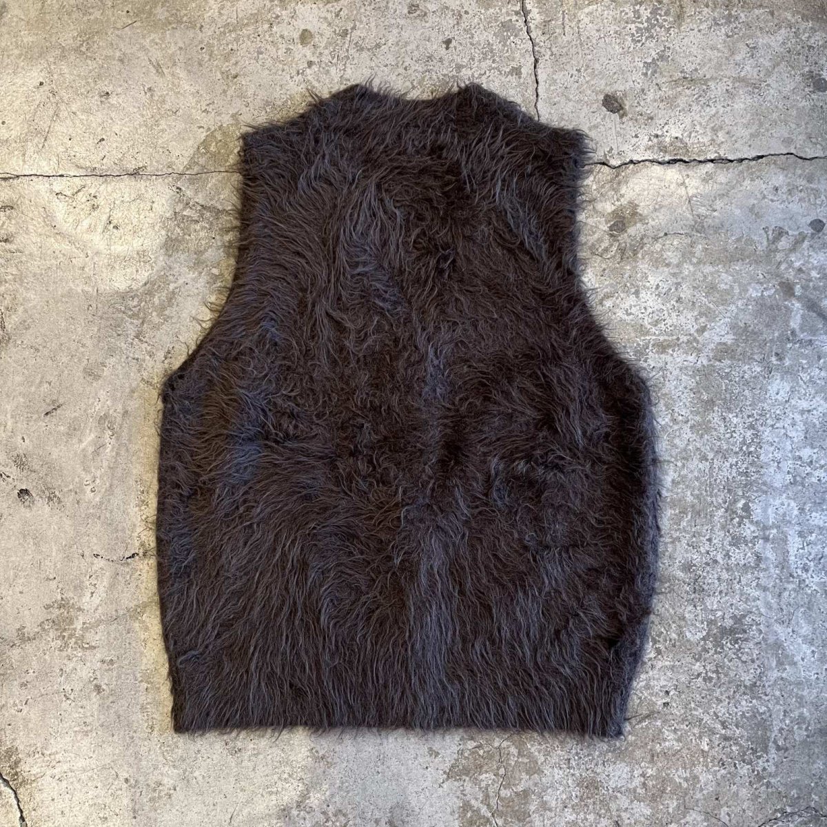 画像2: 3 BUTTON LONG SHAGGY DESIGN KNIT VEST / Ladies L (2)