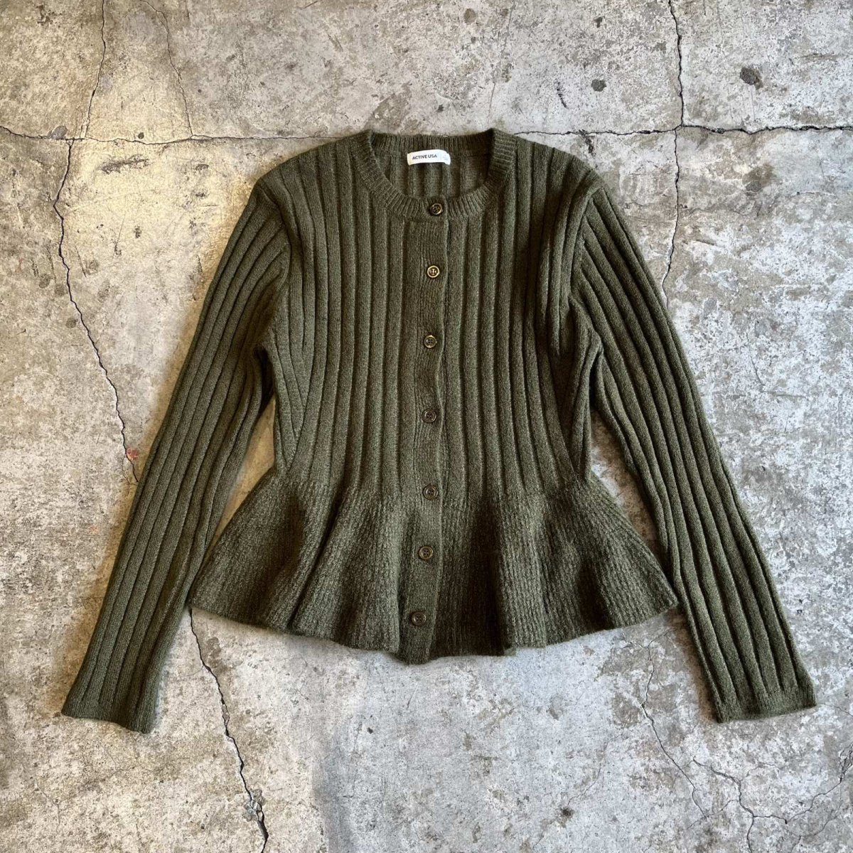 画像1: DOWN FRILL DESIGN RIB KNIT CARDIGAN / Ladies M~L(L) (1)