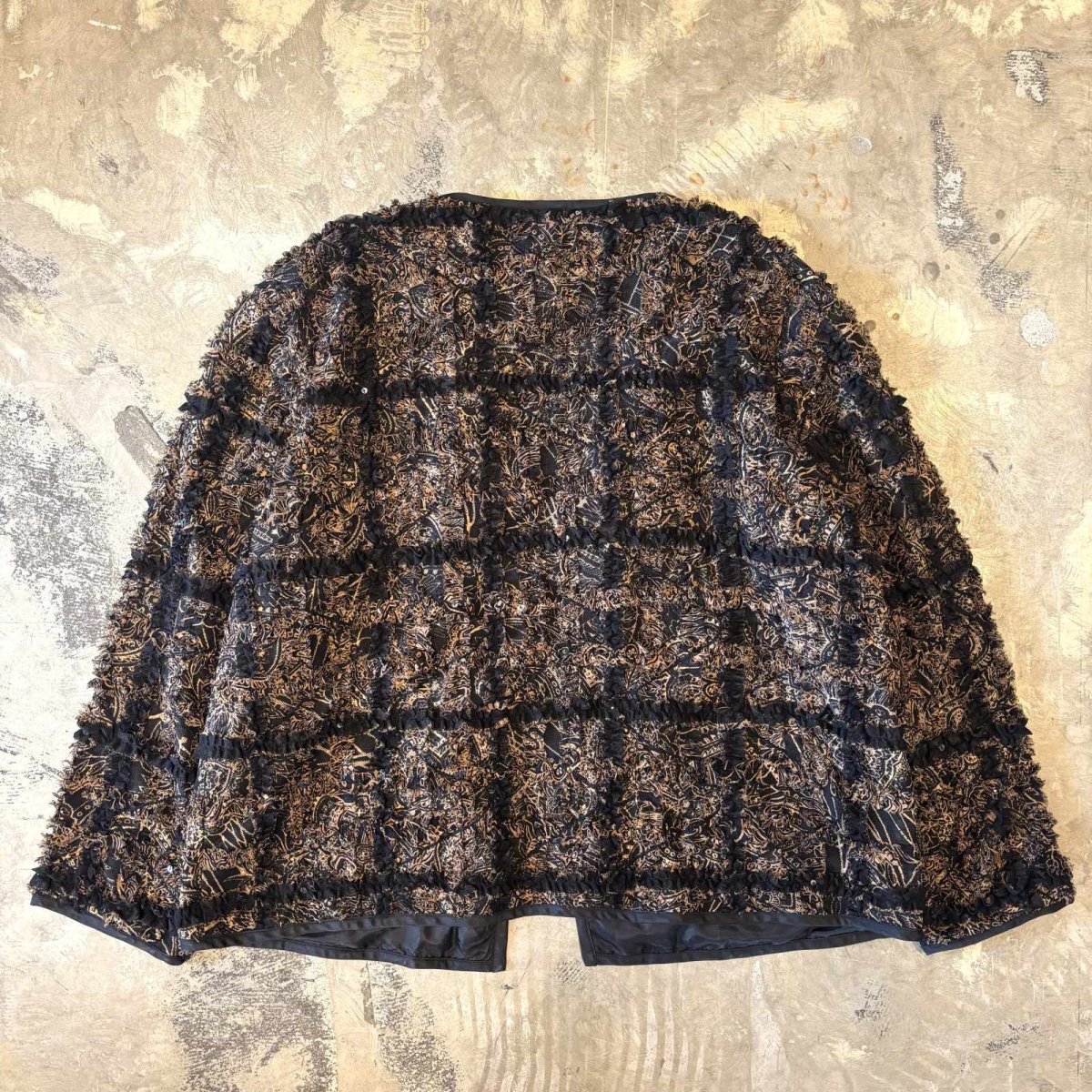 画像2: SPANGLES MIX CHECK PATTERN FRINGES CARDIGAN / Mens L (2)