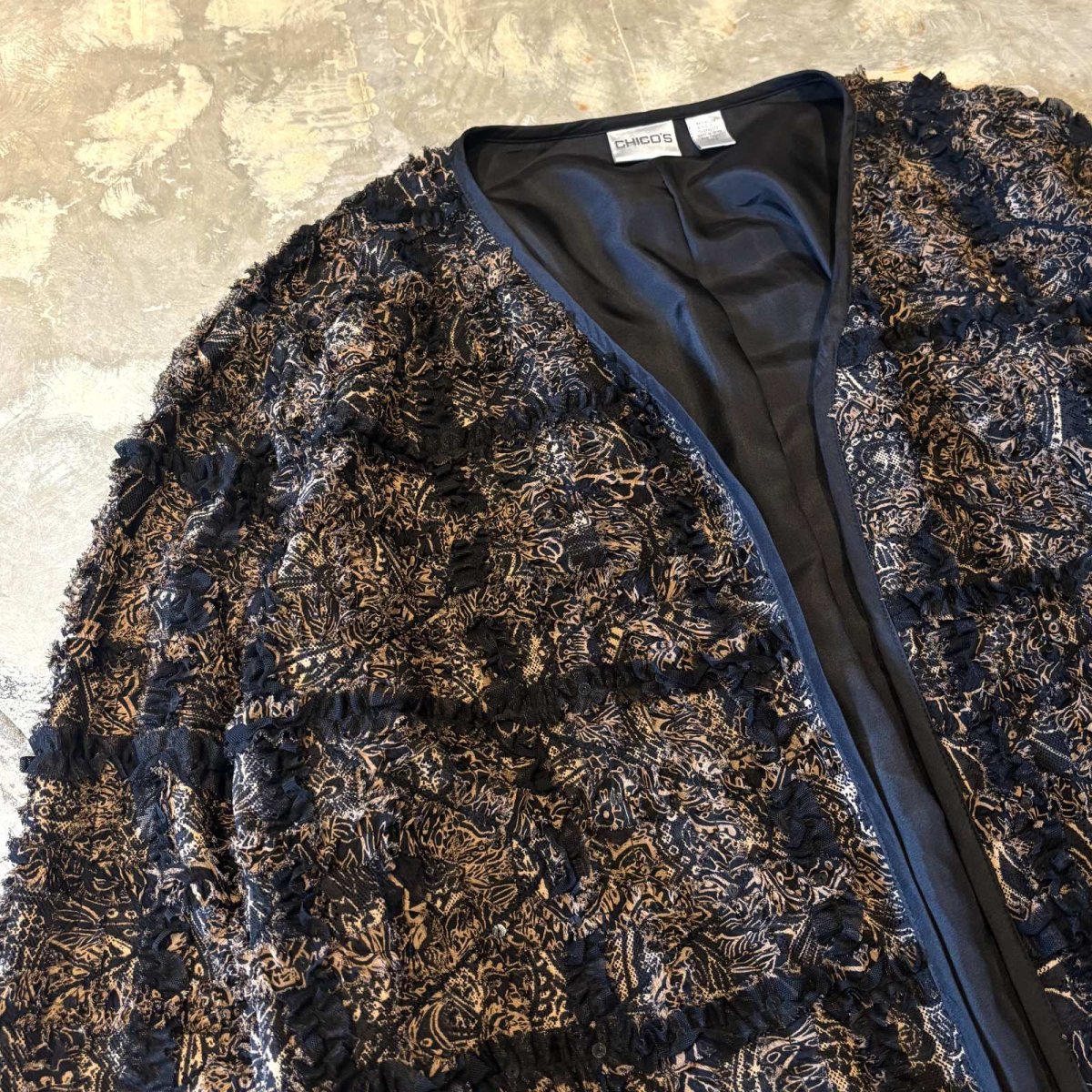 画像3: SPANGLES MIX CHECK PATTERN FRINGES CARDIGAN / Mens L (3)